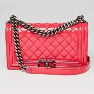 Chanel Pink Quilted Patent Leather Medium Plexiglass Boy Bag